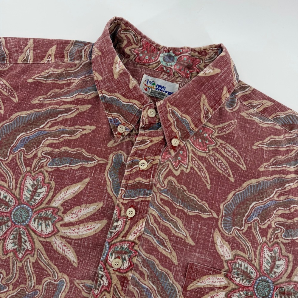 Reyn Spooner Popover Shirt Mens XL Red Floral Batik Hawaiian Short Sleeve 1056